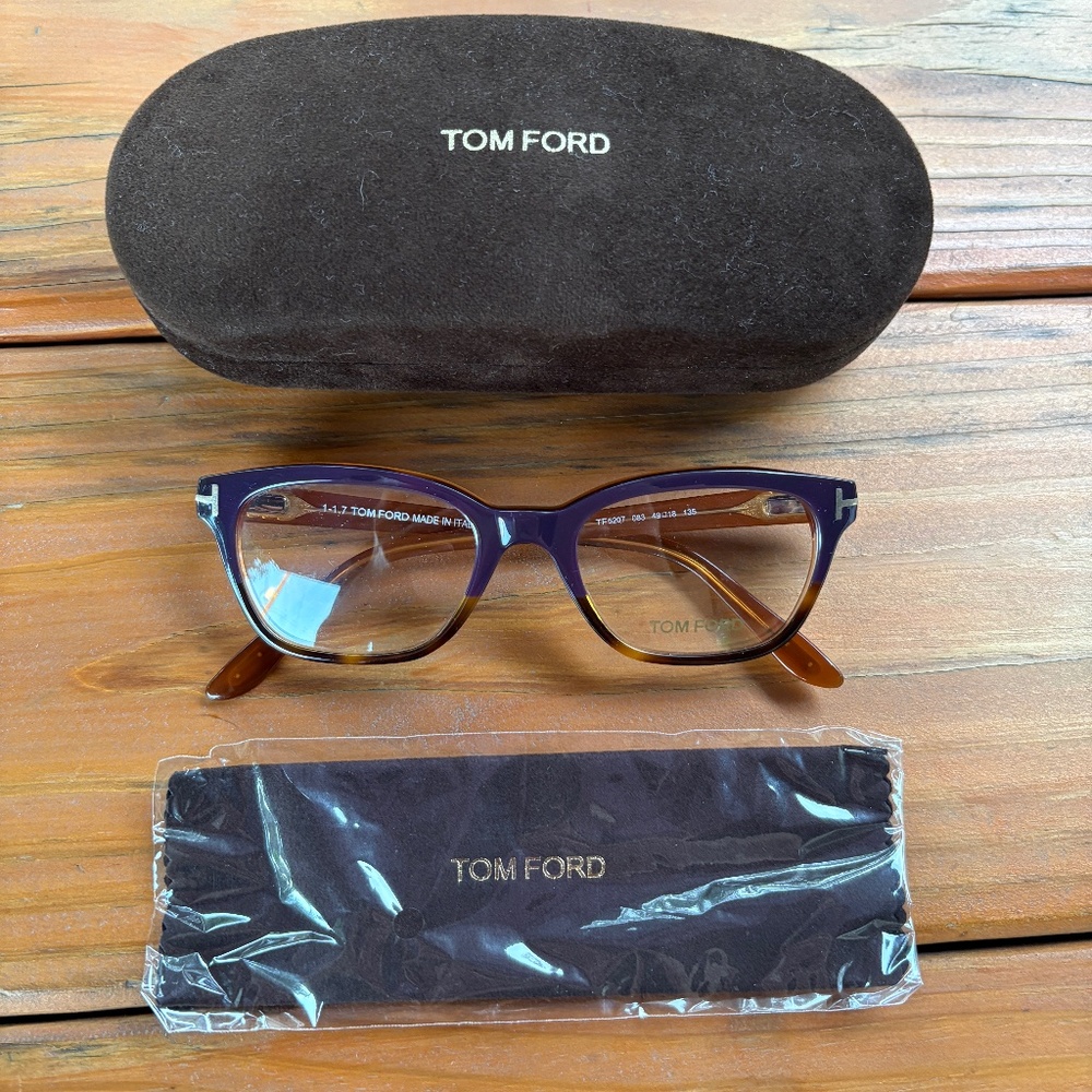 Tom Ford TF5207 Glasses, Frames and Case Brown Tortoise and Violet/Purple Havana